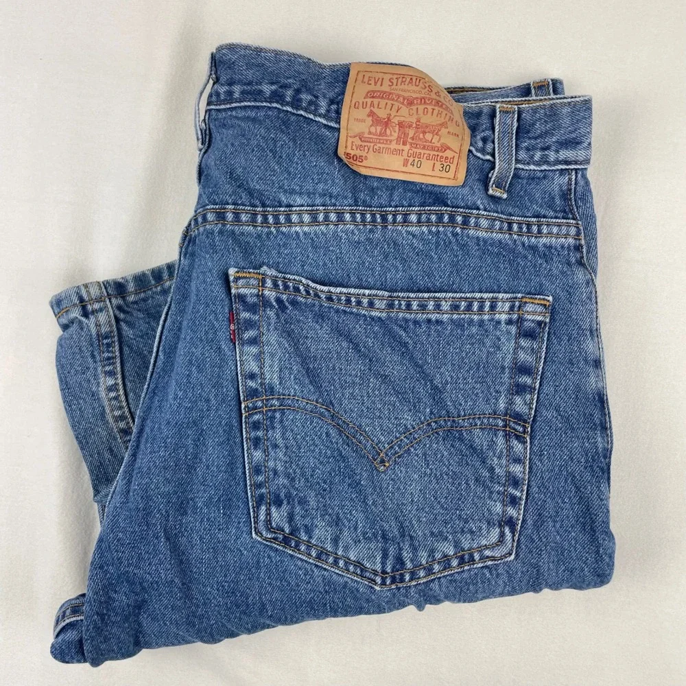 Vintage Levis 505 Mens 40x30 Regular Fit Straight Leg Jeans Made in USA Blue